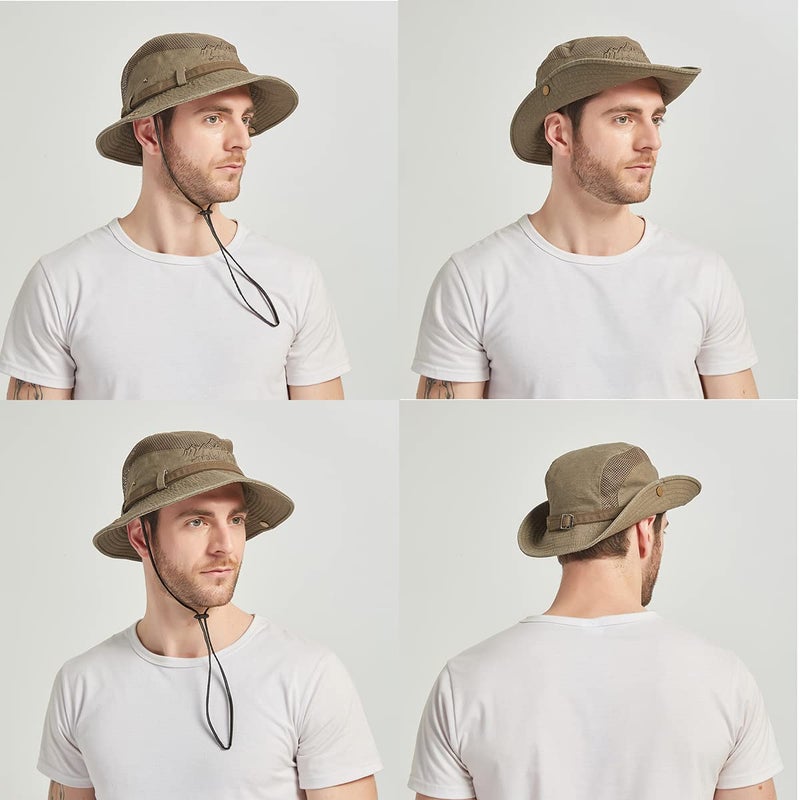 KeepSa Sun Hat for Men, Cotton Embroidery Summer Outdoor Sun Protection Wide Brim Bucket Hat Foldable Safari Boonie Hat - Image 5